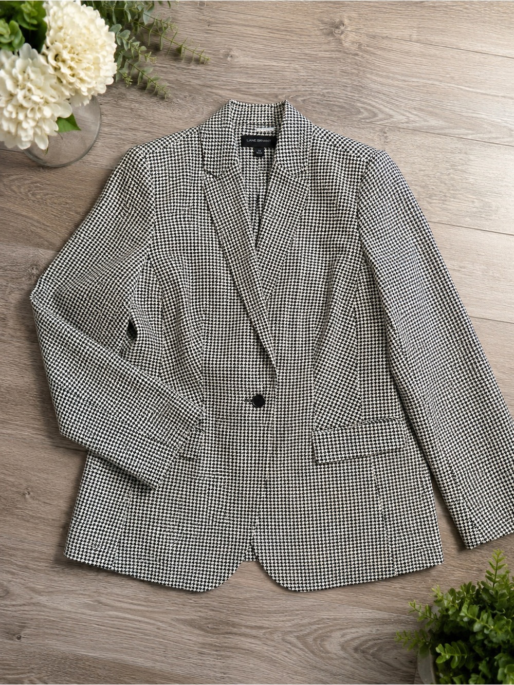 Lane Bryant The Bryant Blazer Black White Houndstooth Plus Size 14